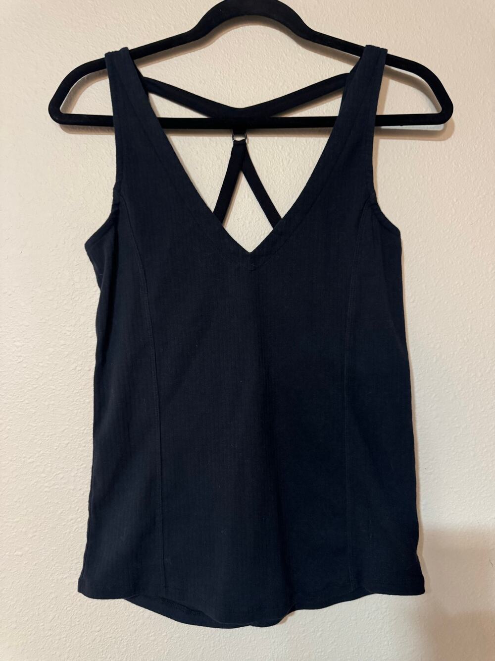 Free People Strappy Black Ribbed Tank Size M